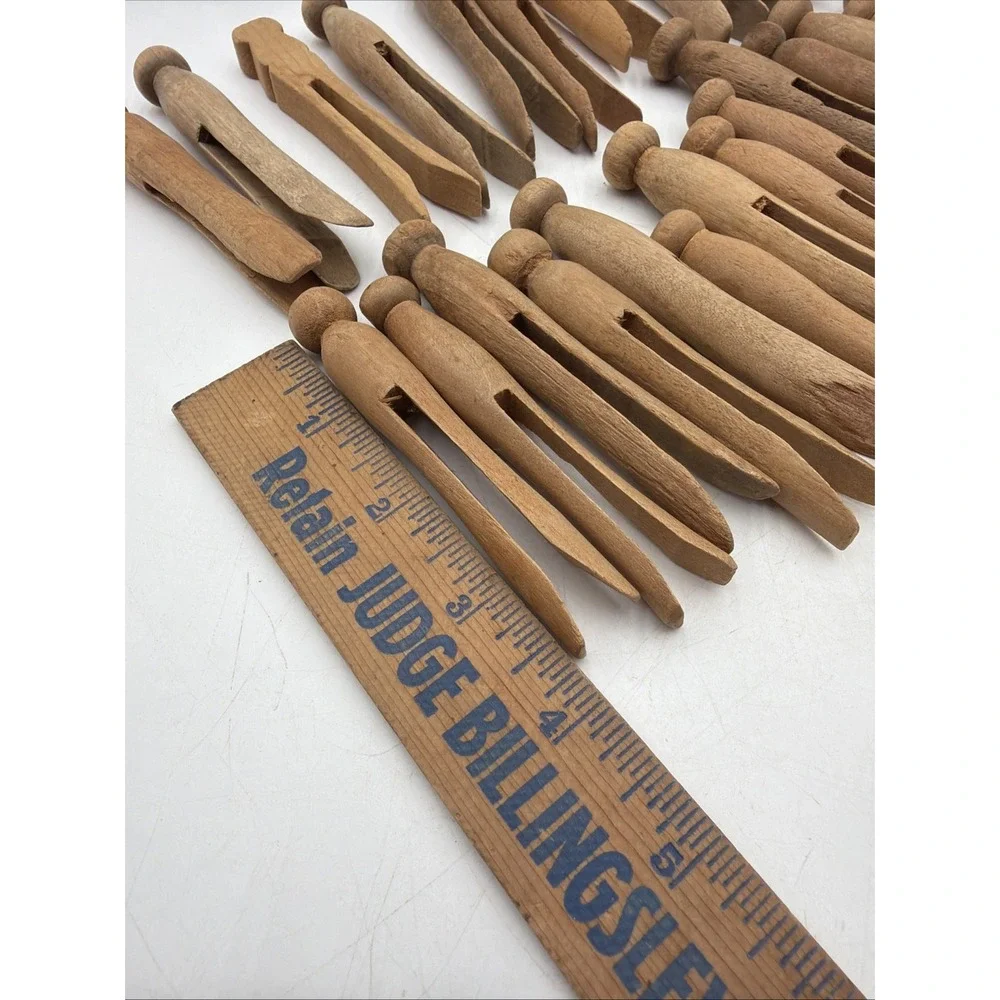 41 Vintage Wooden Clothes Pins Round Head Flat Top~3.75